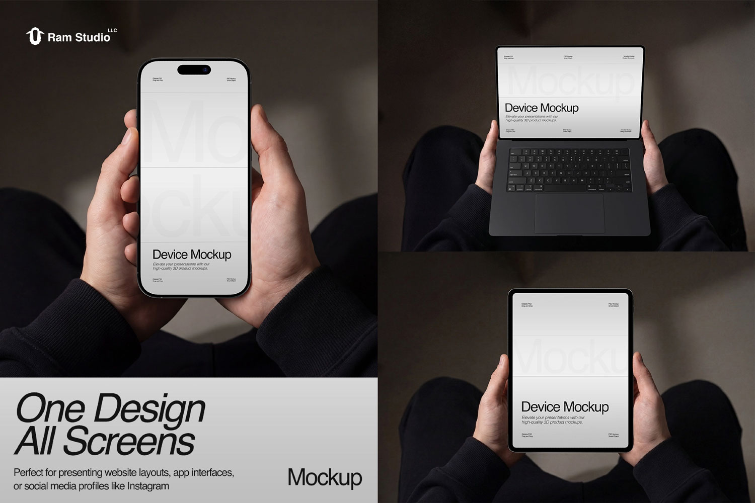 3款手持苹果iPhone手机iPad平板MacBook电脑ui作品集贴图psd样机模板 Hand Holding Device Mockup Set特色图 3款手持苹果iPhone手机iPad平板MacBook电脑ui作品集贴图psd样机模板 Hand Holding Device Mockup Set