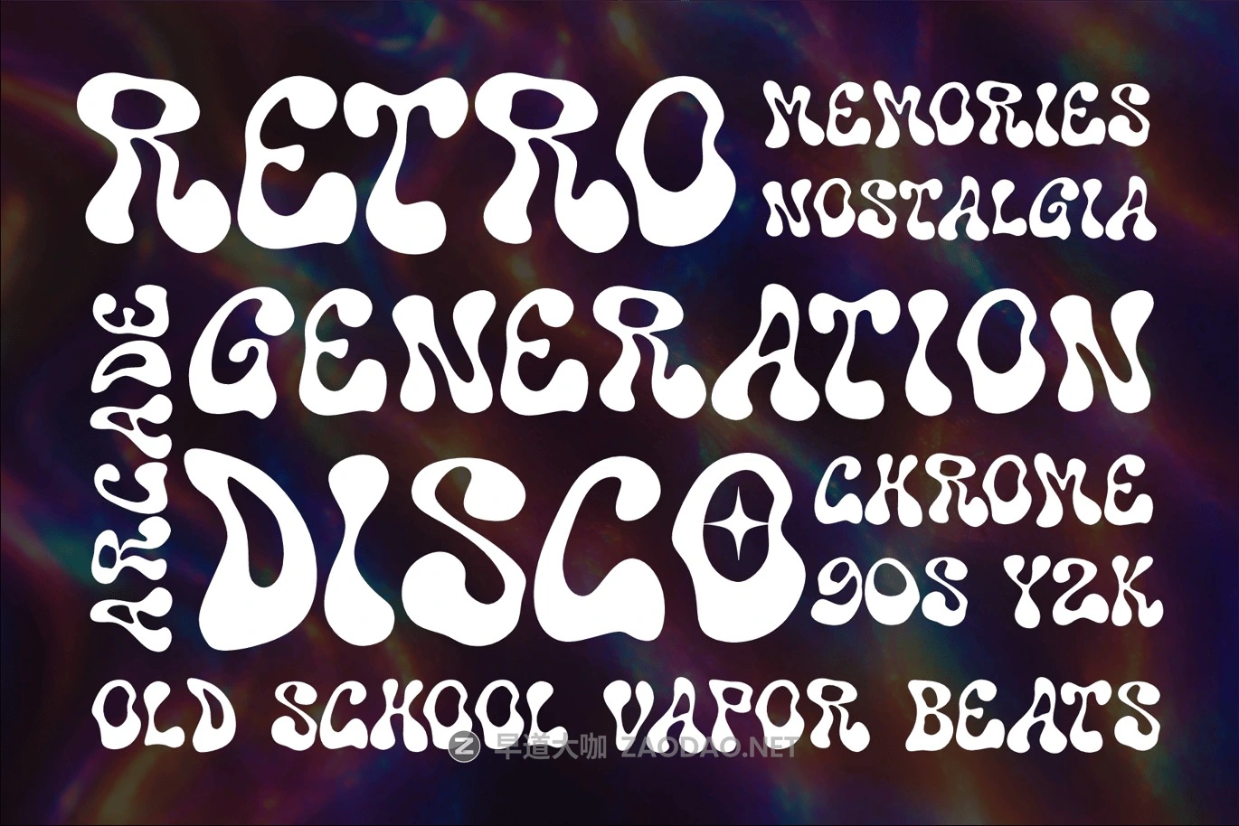 复古迷幻品牌海报封面标题设计装饰英文字体安装包 Mignova – Psychedelic Display Font插图5 复古迷幻品牌海报封面标题设计装饰英文字体安装包 Mignova – Psychedelic Display Font插图5