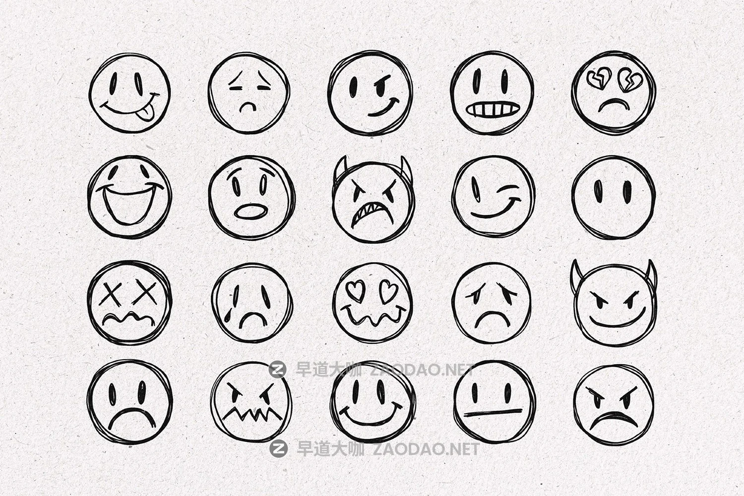 20款潮流截图涂鸦手绘微笑表情设计ai矢量图形素材 20 Smile Scribbles Pack插图5 20款潮流截图涂鸦手绘微笑表情设计ai矢量图形素材 20 Smile Scribbles Pack插图5