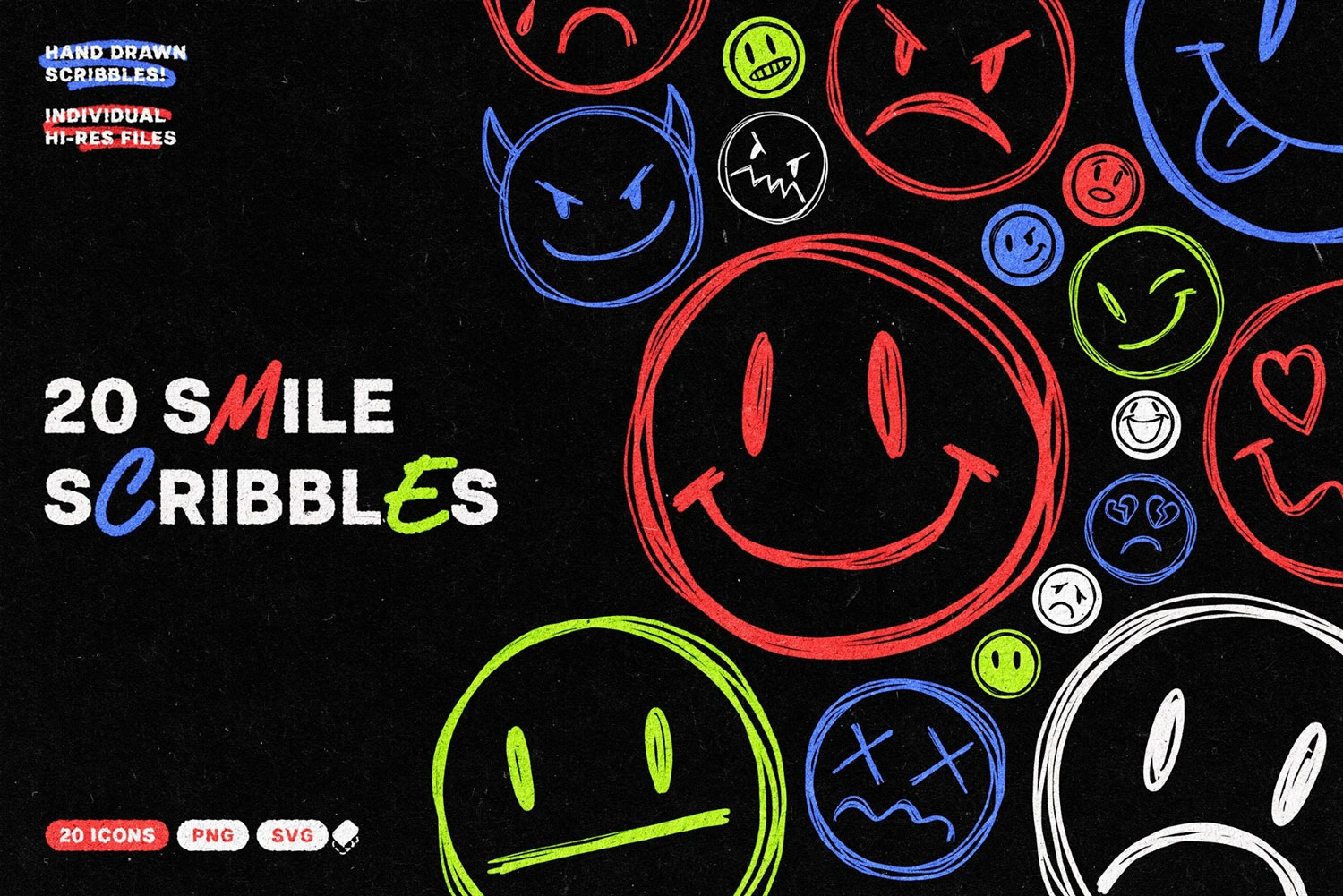 20款潮流截图涂鸦手绘微笑表情设计ai矢量图形素材 20 Smile Scribbles Pack特色图 20款潮流截图涂鸦手绘微笑表情设计ai矢量图形素材 20 Smile Scribbles Pack