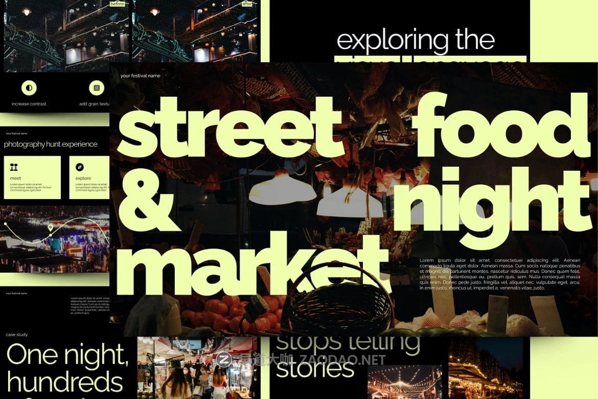 现代城市街头文化旅行美食品牌营销策划演示文稿设计ppt模版 Street Food & Night Market Powerpoint Template插图 现代城市街头文化旅行美食品牌营销策划演示文稿设计ppt模版 Street Food & Night Market Powerpoint Template插图