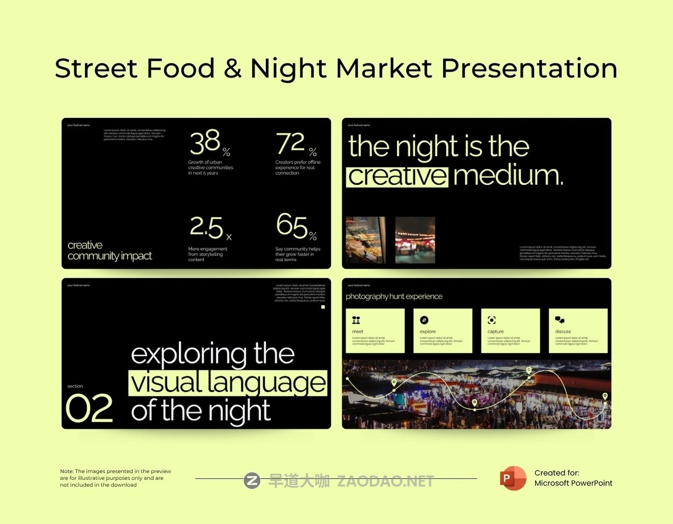 现代城市街头文化旅行美食品牌营销策划演示文稿设计ppt模版 Street Food & Night Market Powerpoint Template插图2 现代城市街头文化旅行美食品牌营销策划演示文稿设计ppt模版 Street Food & Night Market Powerpoint Template插图2