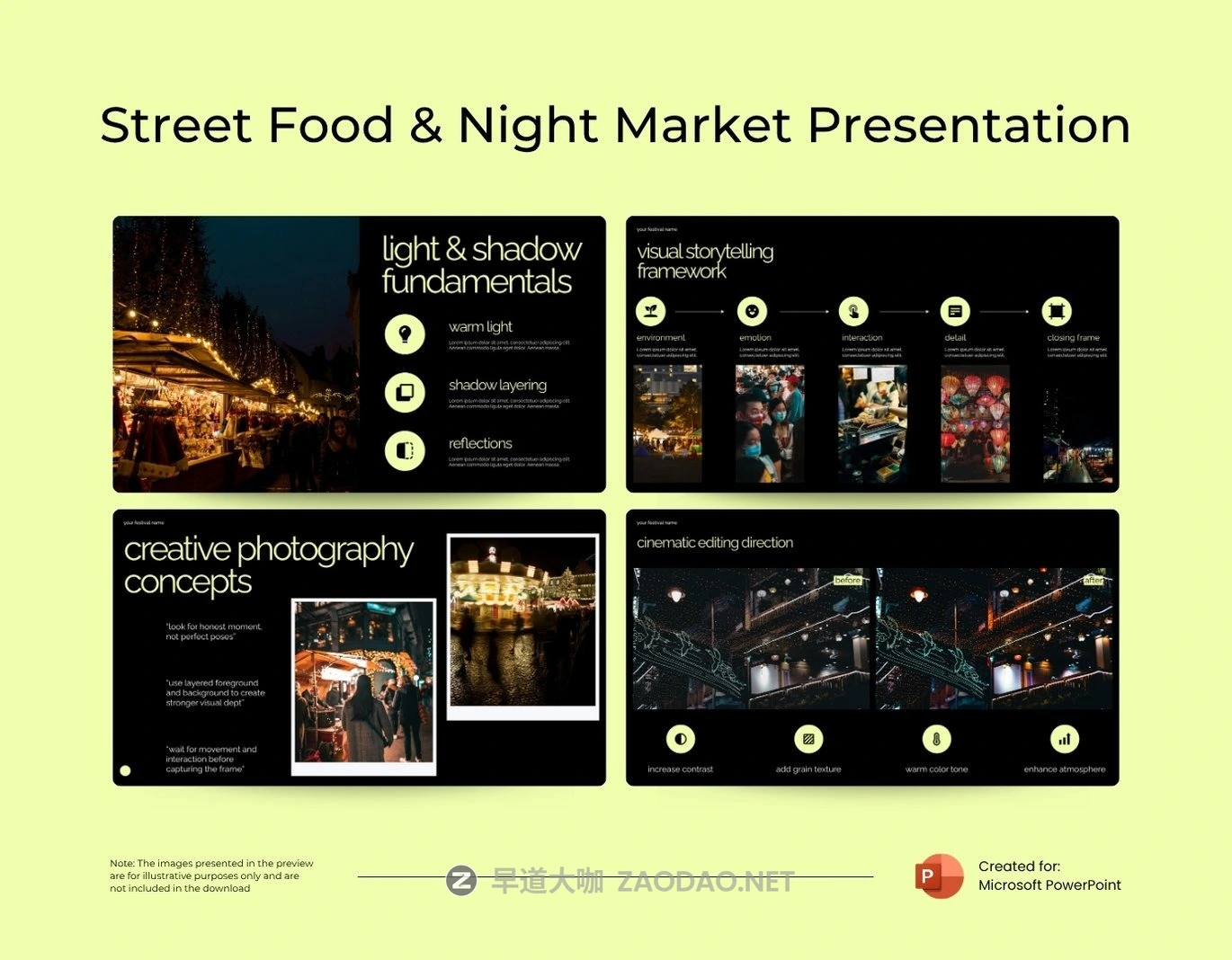 现代城市街头文化旅行美食品牌营销策划演示文稿设计ppt模版 Street Food & Night Market Powerpoint Template插图3 现代城市街头文化旅行美食品牌营销策划演示文稿设计ppt模版 Street Food & Night Market Powerpoint Template插图3
