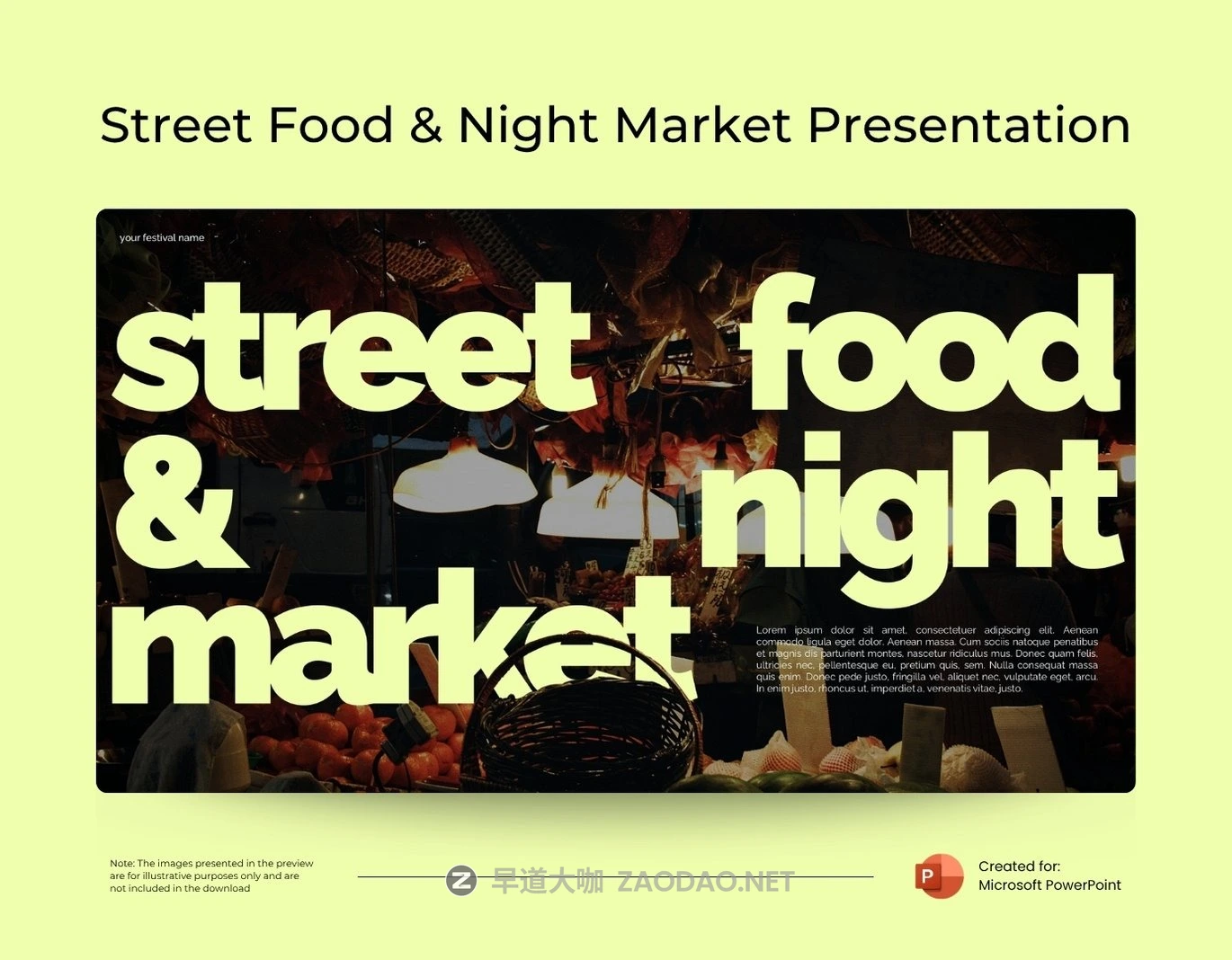 现代城市街头文化旅行美食品牌营销策划演示文稿设计ppt模版 Street Food & Night Market Powerpoint Template插图4 现代城市街头文化旅行美食品牌营销策划演示文稿设计ppt模版 Street Food & Night Market Powerpoint Template插图4