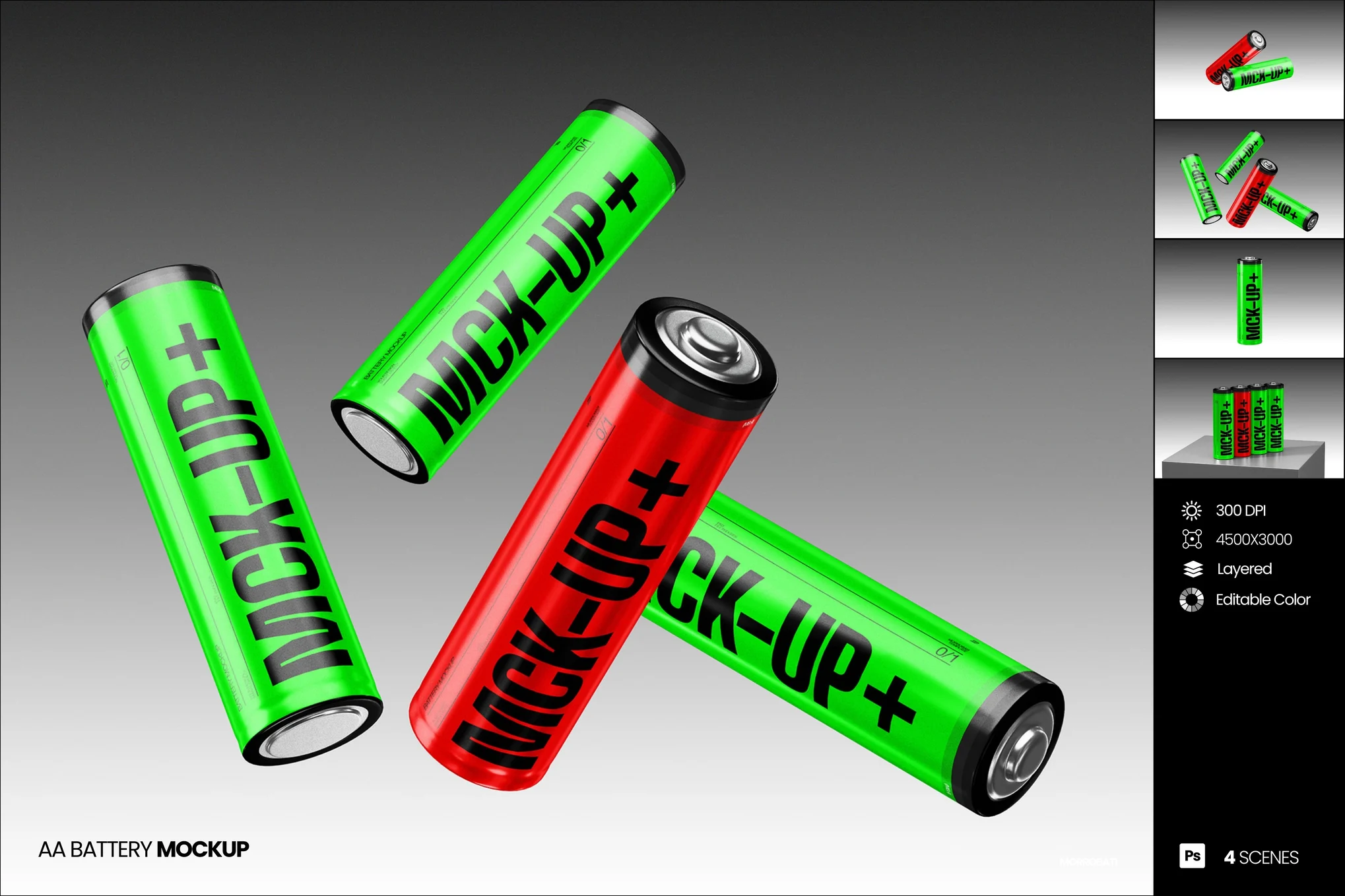 4款AA型5号干电池设计展示效果图psd样机模板素材 AA Battery Mockup插图 4款AA型5号干电池设计展示效果图psd样机模板素材 AA Battery Mockup插图