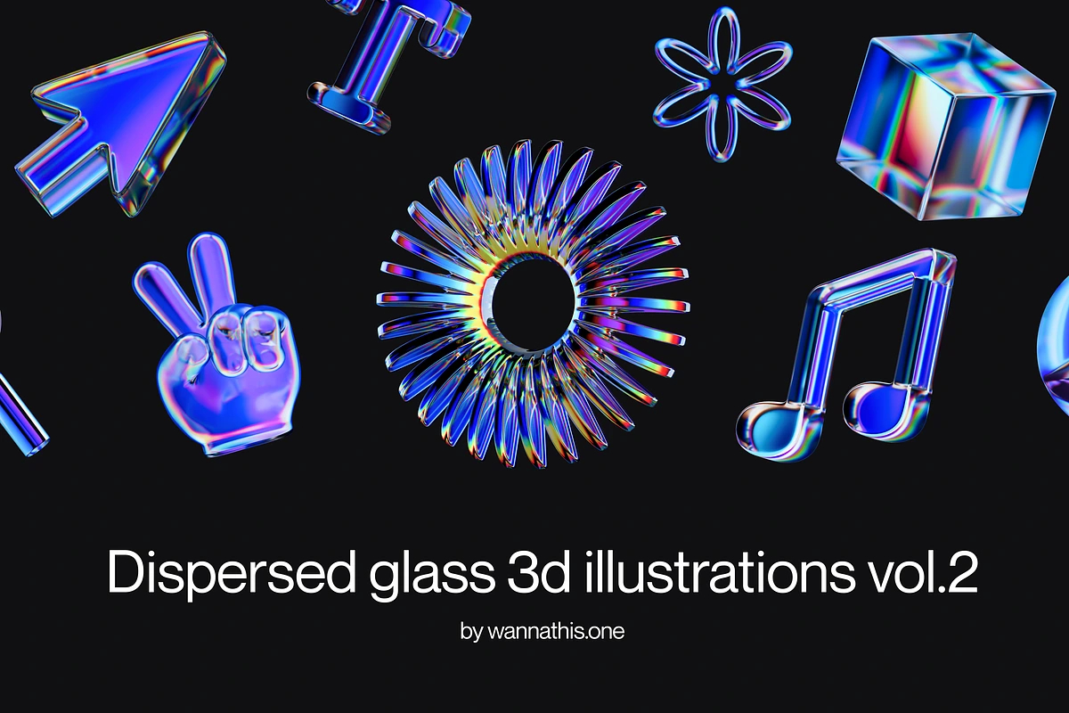 60款霓虹渐变分散玻璃质感3D立体插图图标Icons设计png/figma格式素材 Wannathis – Dispersed glass 3d illustrations vol.2特色图 60款霓虹渐变分散玻璃质感3D立体插图图标Icons设计png/figma格式素材 Wannathis – Dispersed glass 3d illustrations vol.2