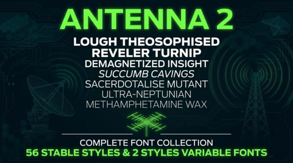 56款字重工业风海报封面标题几何艺术无衬线英文字体安装包 Antenna 2 – 56 Styles Static & 2 Variable Fonts特色图 56款字重工业风海报封面标题几何艺术无衬线英文字体安装包 Antenna 2 – 56 Styles Static & 2 Variable Fonts