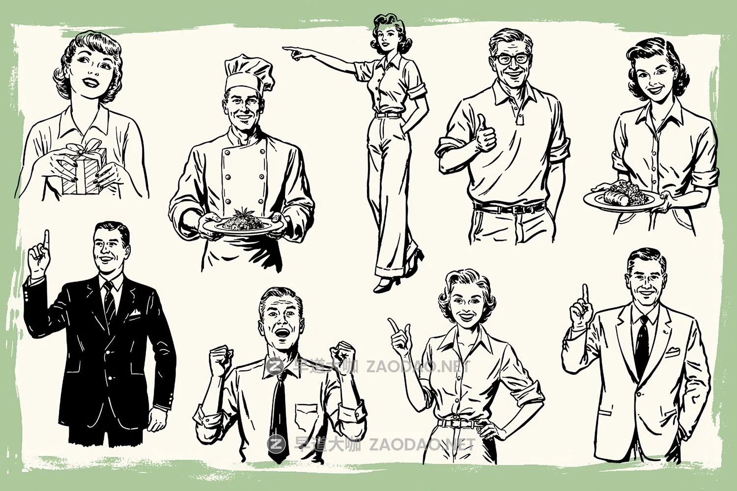 40款50年代复古人物广告海报手绘剪影插图插画AI矢量设计素材 Retro Ad Graphics & Templates插图6 40款50年代复古人物广告海报手绘剪影插图插画AI矢量设计素材 Retro Ad Graphics & Templates插图6