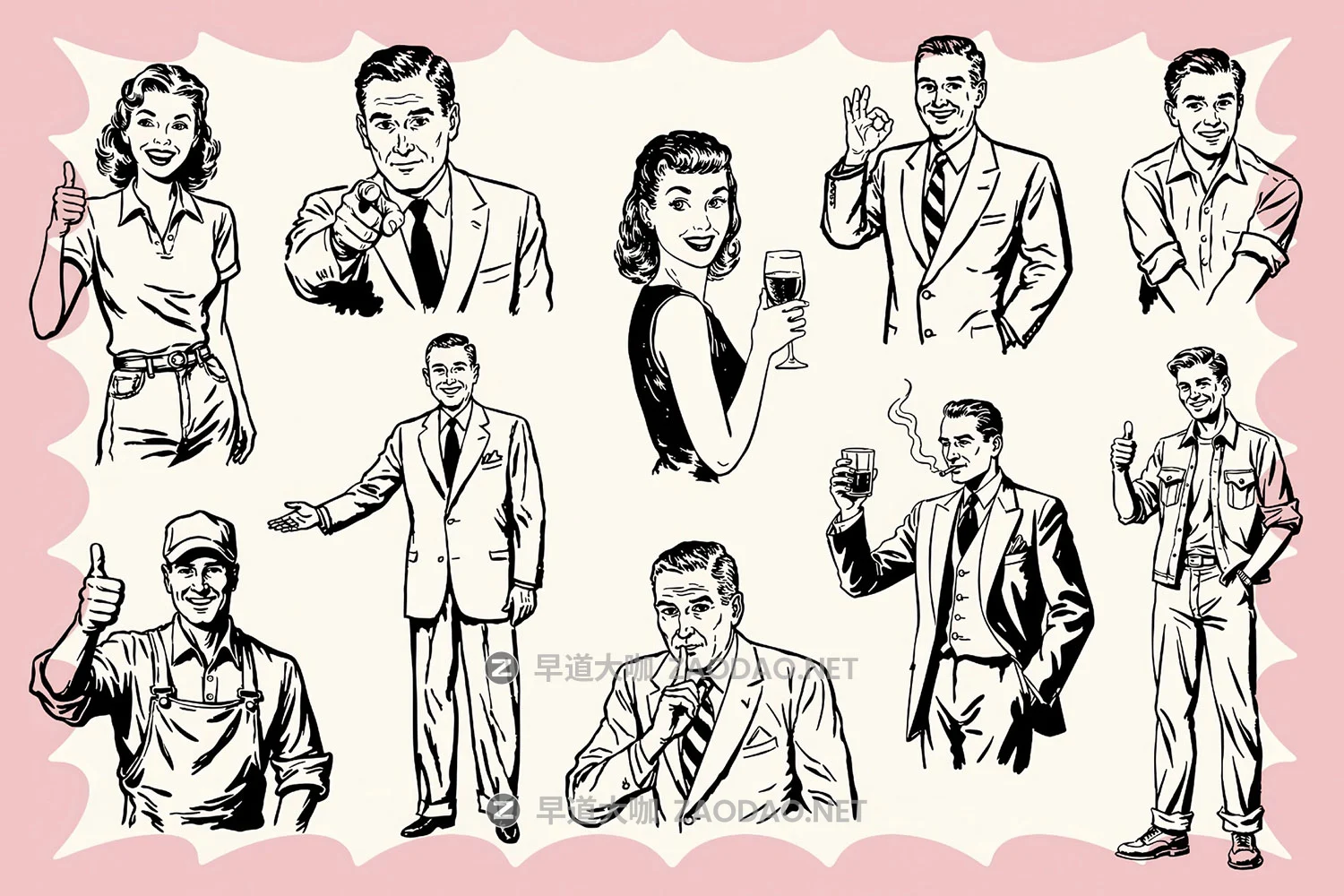 40款50年代复古人物广告海报手绘剪影插图插画AI矢量设计素材 Retro Ad Graphics & Templates插图4 40款50年代复古人物广告海报手绘剪影插图插画AI矢量设计素材 Retro Ad Graphics & Templates插图4