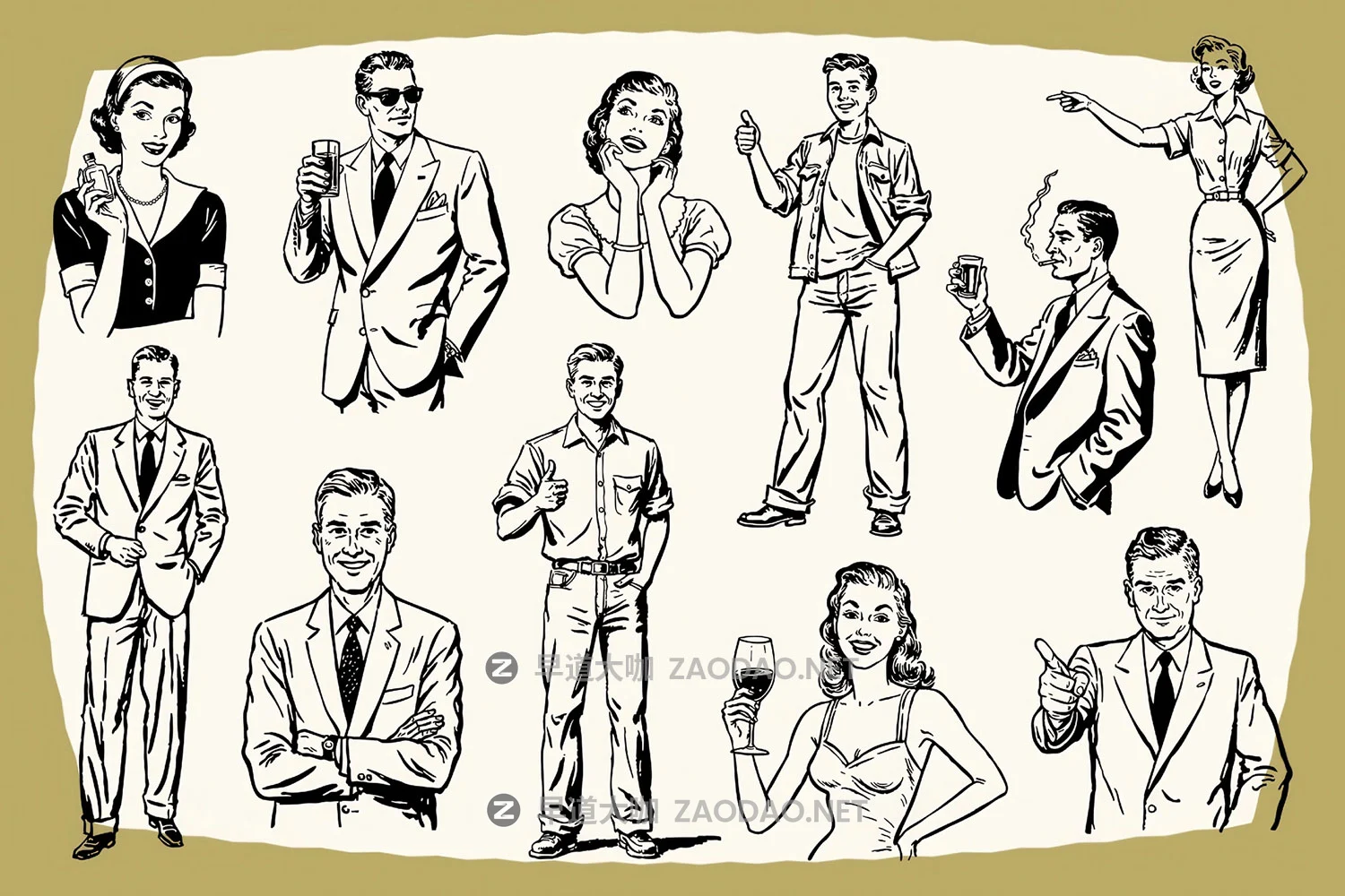 40款50年代复古人物广告海报手绘剪影插图插画AI矢量设计素材 Retro Ad Graphics & Templates插图2 40款50年代复古人物广告海报手绘剪影插图插画AI矢量设计素材 Retro Ad Graphics & Templates插图2