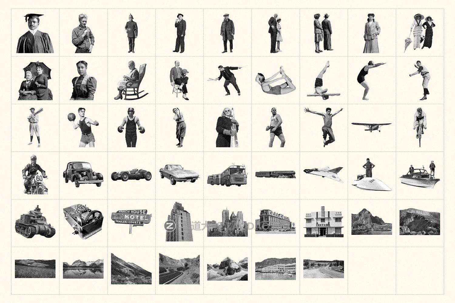 106款复古黑白人物建筑飞机车辆拼贴剪贴画png免抠图设计素材 Vintage Collage Cutouts Collection插图2 106款复古黑白人物建筑飞机车辆拼贴剪贴画png免抠图设计素材 Vintage Collage Cutouts Collection插图2