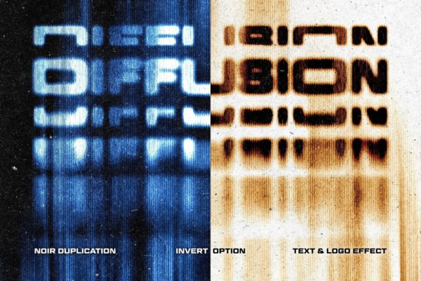 潮流半调故障拉丝扭曲垂直动感模糊标题logo文字设计ps特效样机 Noir Duplication Text Effect特色图 潮流半调故障拉丝扭曲垂直动感模糊标题logo文字设计ps特效样机 Noir Duplication Text Effect
