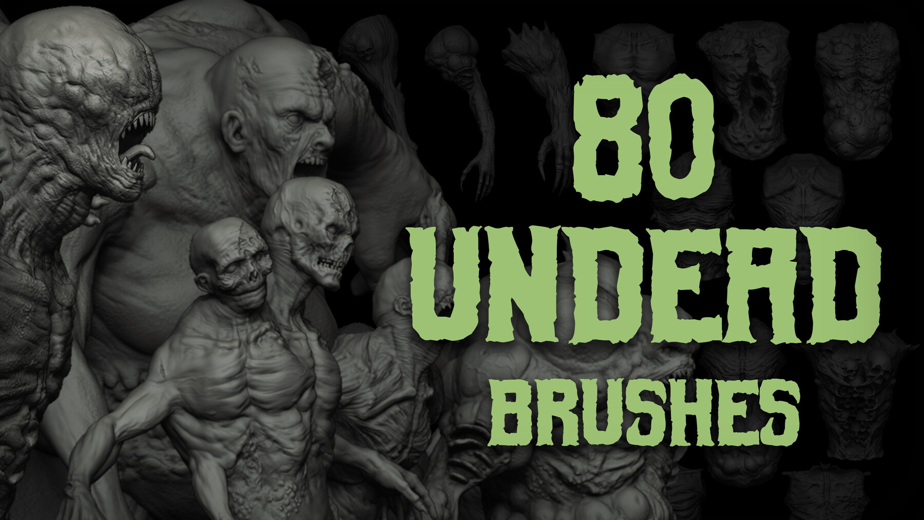 Zbrush + Blender生化怪物怪兽笔刷 Flipped Normals – Zbrush + Blender – 80 Undead Creature Brush mega Pack插图 Zbrush + Blender生化怪物怪兽笔刷 Flipped Normals – Zbrush + Blender – 80 Undead Creature Brush mega Pack插图