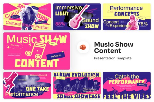 时尚潮流拼贴风音乐会提案简报演示文稿设计ppt模版 Music Show Content PowerPoint特色图 时尚潮流拼贴风音乐会提案简报演示文稿设计ppt模版 Music Show Content PowerPoint