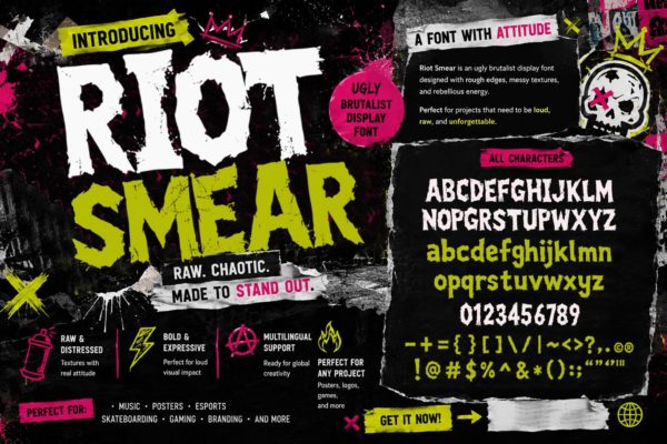 潮流前卫美学品牌海报电子竞技游戏设计装饰英文字体安装包 Riot Smear