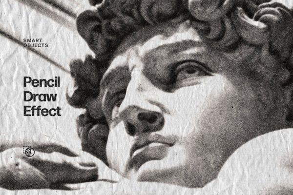 复古颗粒褶皱铅笔绘画打印照片效果ps特效滤镜样机 Pencil Draw Photo Effect特色图 复古颗粒褶皱铅笔绘画打印照片效果ps特效滤镜样机 Pencil Draw Photo Effect