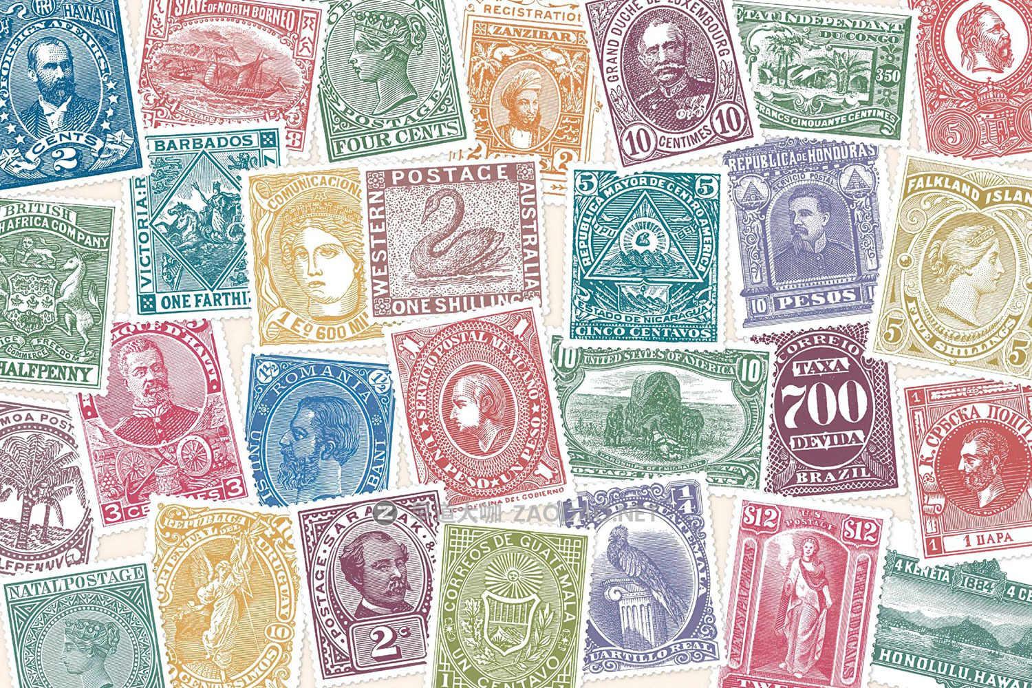 86款复古做旧纸质彩色邮票印章信封AI矢量/PNG免抠图设计素材 Vintage Postage Stamps Collection插图11 86款复古做旧纸质彩色邮票印章信封AI矢量/PNG免抠图设计素材 Vintage Postage Stamps Collection插图11