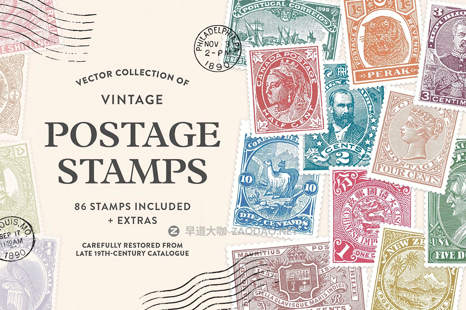 86款复古做旧纸质彩色邮票印章信封AI矢量/PNG免抠图设计素材 Vintage Postage Stamps Collection特色图 86款复古做旧纸质彩色邮票印章信封AI矢量/PNG免抠图设计素材 Vintage Postage Stamps Collection
