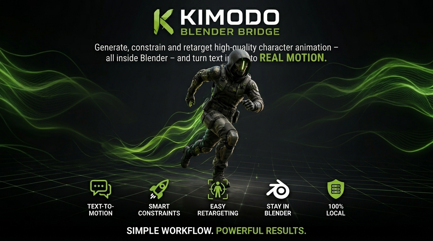 Blender插件 AI智能角色运动动画提示词工具 Kimodo Blender Bridge v1.5.0 for Blender特色图 Blender插件 AI智能角色运动动画提示词工具 Kimodo Blender Bridge v1.5.0 for Blender