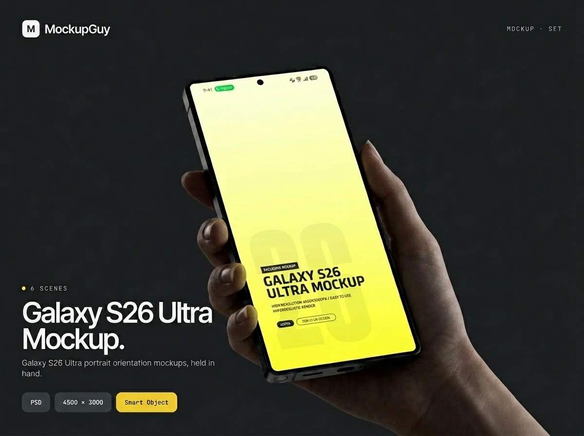 6款真实app界面ui设计三星Galaxy S26 Ultra安卓手机贴图psd样机模板 Galaxy S26 Ultra Portrait Mockup Pack | Realistic 4K PSD特色图 6款真实app界面ui设计三星Galaxy S26 Ultra安卓手机贴图psd样机模板 Galaxy S26 Ultra Portrait Mockup Pack | Realistic 4K PSD