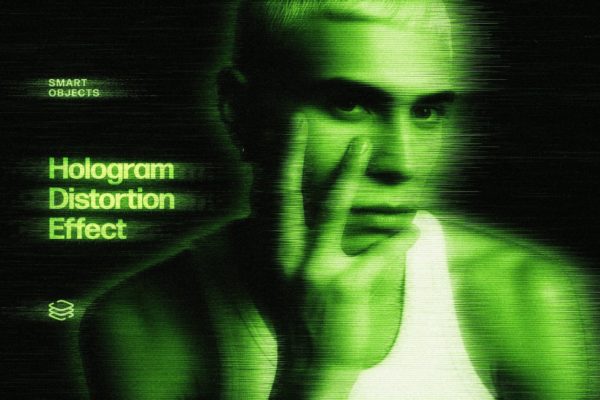 复古故障霓虹色调全息失真海报照片效果ps特效滤镜样机 Hologram Distortion Photo Effect特色图 复古故障霓虹色调全息失真海报照片效果ps特效滤镜样机 Hologram Distortion Photo Effect