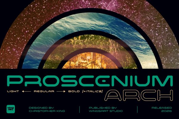 现代科幻科技品牌杂志电影标题设计无衬线英文字体安装包 Proscenium Arch – Ultra-Wide Cinematic Sci-Fi Font