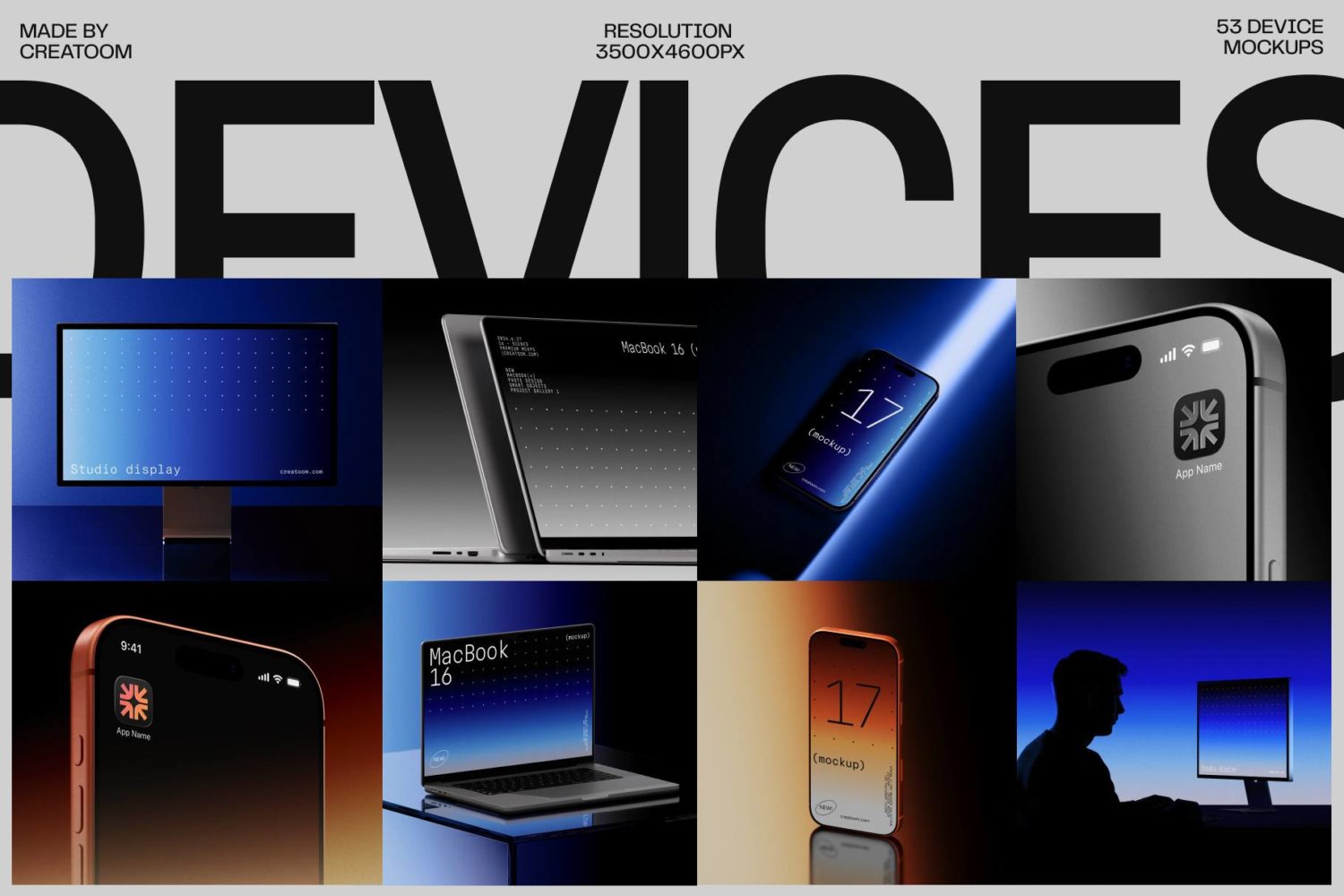 18款工业风UI作品集设计苹果iPhone手机Macbook笔记本电脑显示器屏幕ps样机 Apple Devices Mockups Bundle by Creatoom特色图 18款工业风UI作品集设计苹果iPhone手机Macbook笔记本电脑显示器屏幕ps样机 Apple Devices Mockups Bundle by Creatoom