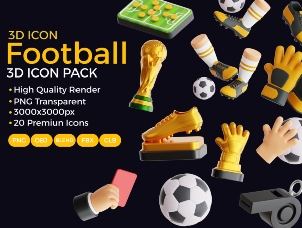 20款世界杯足球比赛装备3D立体插图图标icons设计png/fbx/obj格式素材 3D Football Icon.webp