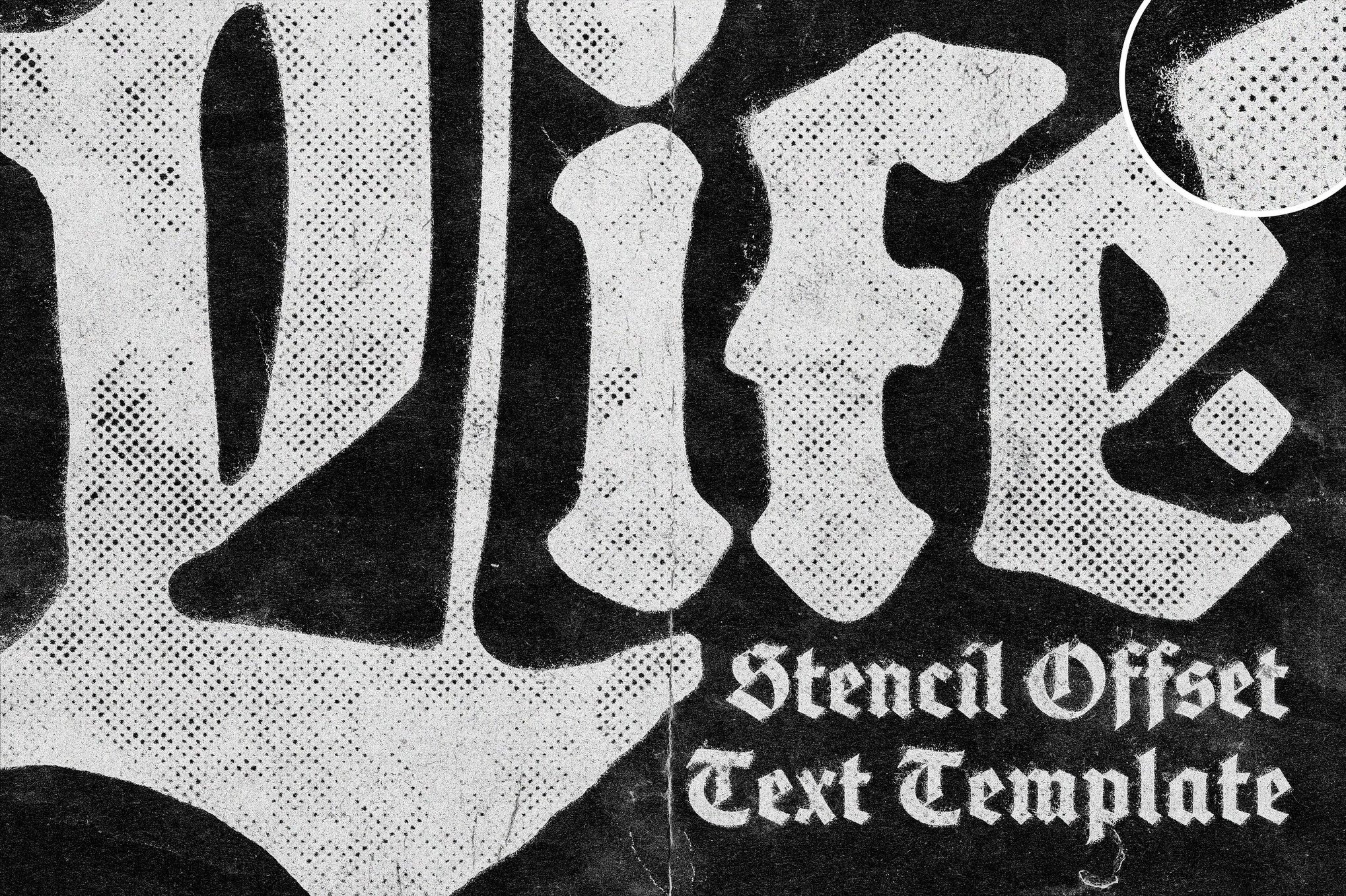 复古做旧半色调折痕效果ps文本特效样机 Stencil Offset Text Effect特色图 复古做旧半色调折痕效果ps文本特效样机 Stencil Offset Text Effect