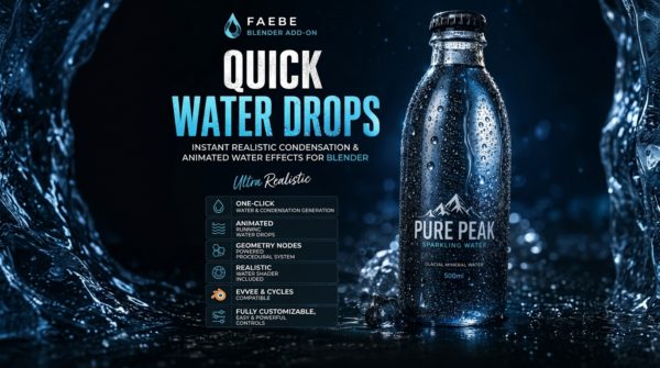 Blender插件 逼真动态凝结水滴流体效果工具 Quick Water Drops v3 for Blender特色图 Blender插件 逼真动态凝结水滴流体效果工具 Quick Water Drops v3 for Blender