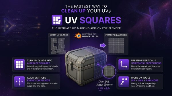 Blender插件 3D模型UV方形面选取重置编辑器 UV Squares v1.17.0 for Blender特色图 Blender插件 3D模型UV方形面选取重置编辑器 UV Squares v1.17.0 for Blender