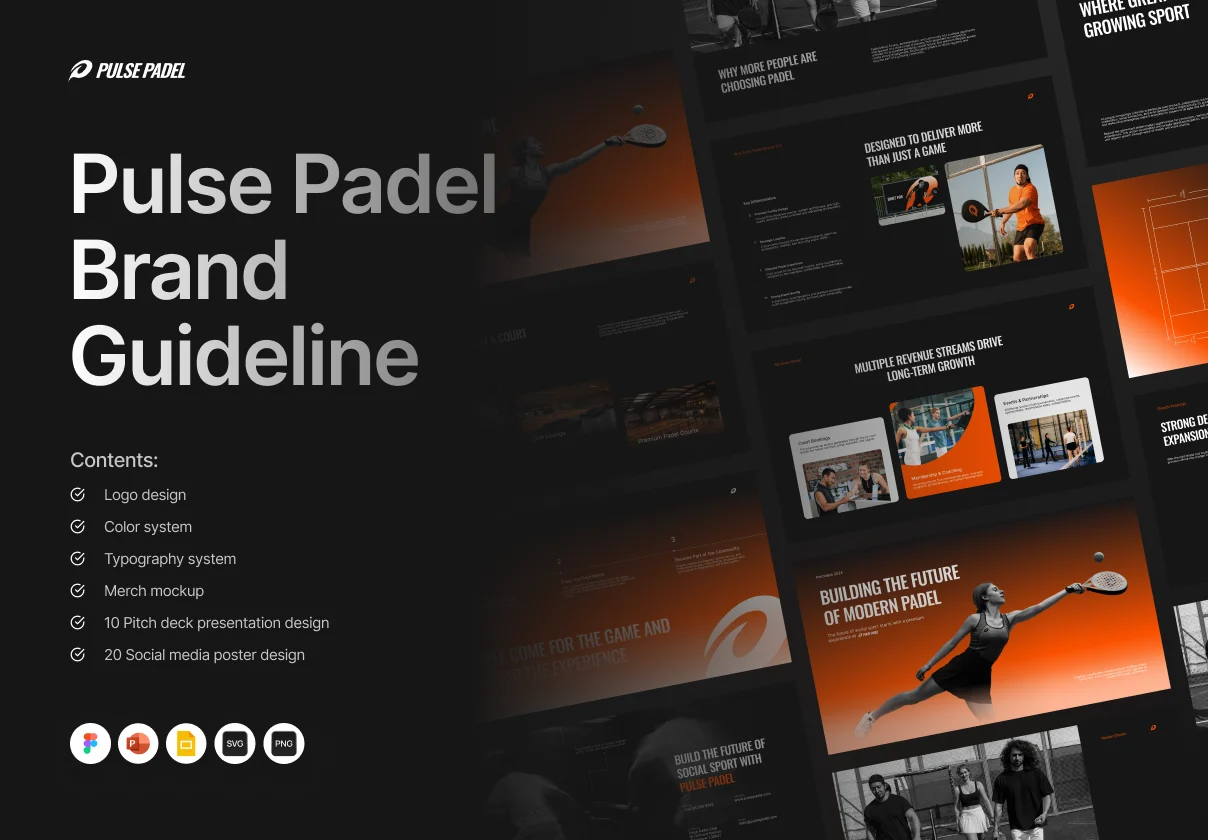 体育品牌VI使用规范指南手册营销策划幻灯片设计ppt/figma模板 Brand Guideline Kit Pulse Padel特色图 体育品牌VI使用规范指南手册营销策划幻灯片设计ppt/figma模板 Brand Guideline Kit Pulse Padel