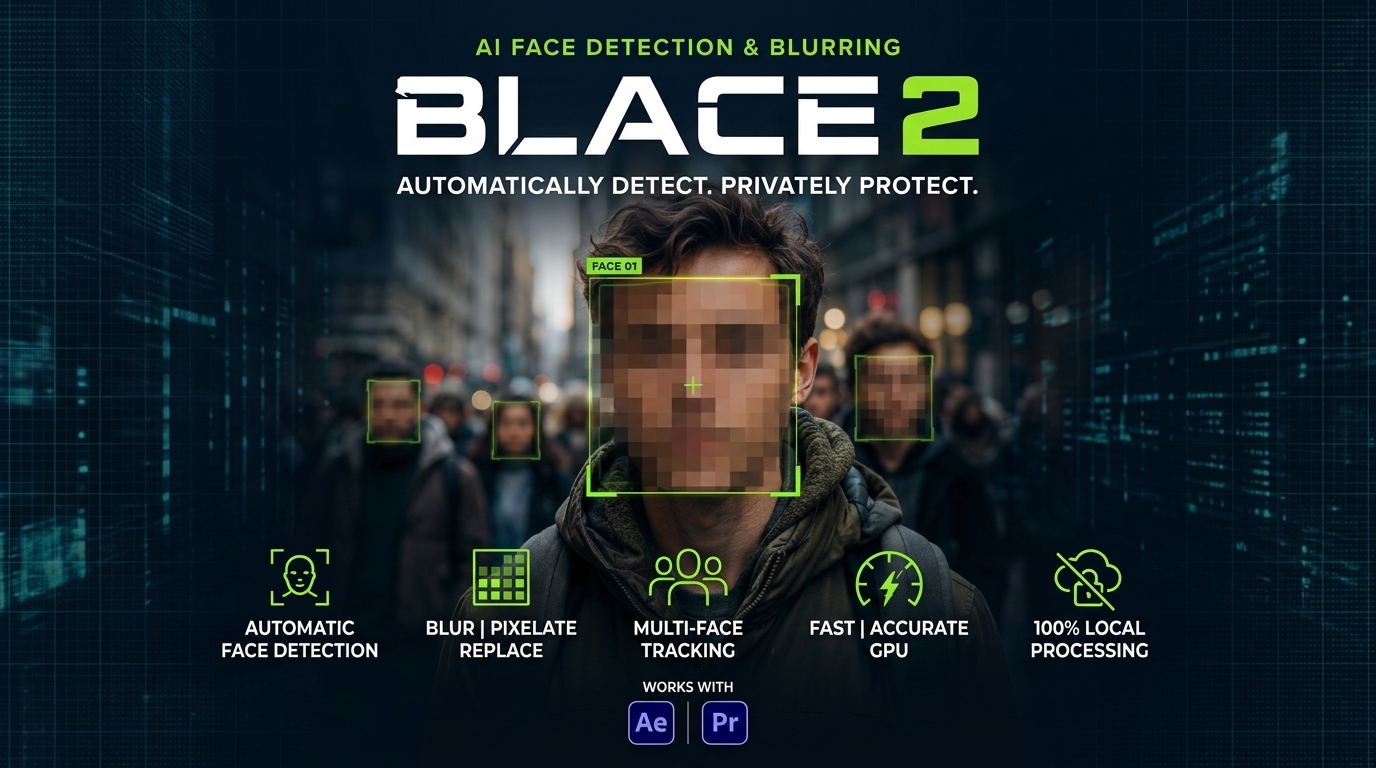 AE/PR插件 AI智能人脸识别打码马赛克模糊特效插件 Aescripts – Blace 2 – AI Face Detection & Blurring v2.5.59特色图 AE/PR插件 AI智能人脸识别打码马赛克模糊特效插件 Aescripts – Blace 2 – AI Face Detection & Blurring v2.5.59