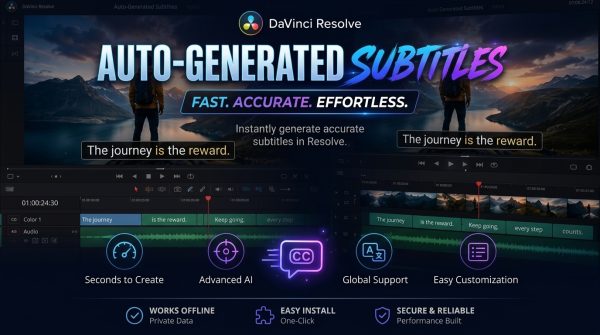 达芬奇插件 AI智能视频字幕生成工具 Auto-Generated Subtitles for DaVinci Resolve特色图 达芬奇插件 AI智能视频字幕生成工具 Auto-Generated Subtitles for DaVinci Resolve