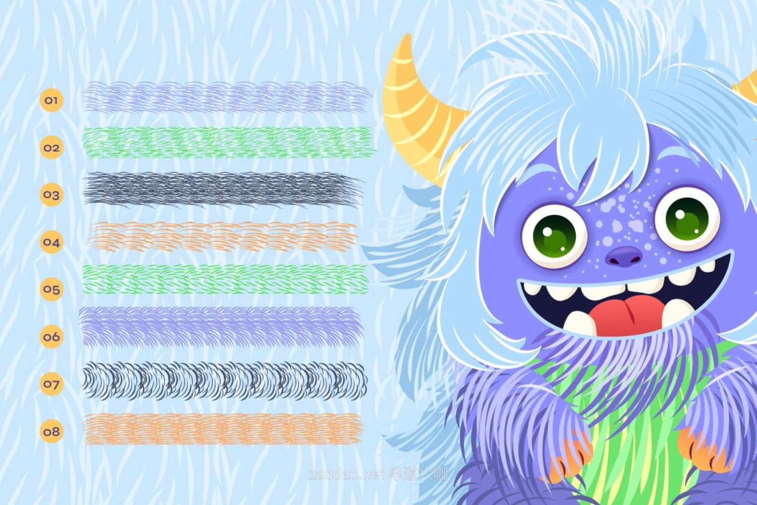 24款卡通动物皮毛毛发纹理设计AI矢量笔刷 24 Fur Illustrator Brushes插图8 24款卡通动物皮毛毛发纹理设计AI矢量笔刷 24 Fur Illustrator Brushes插图8