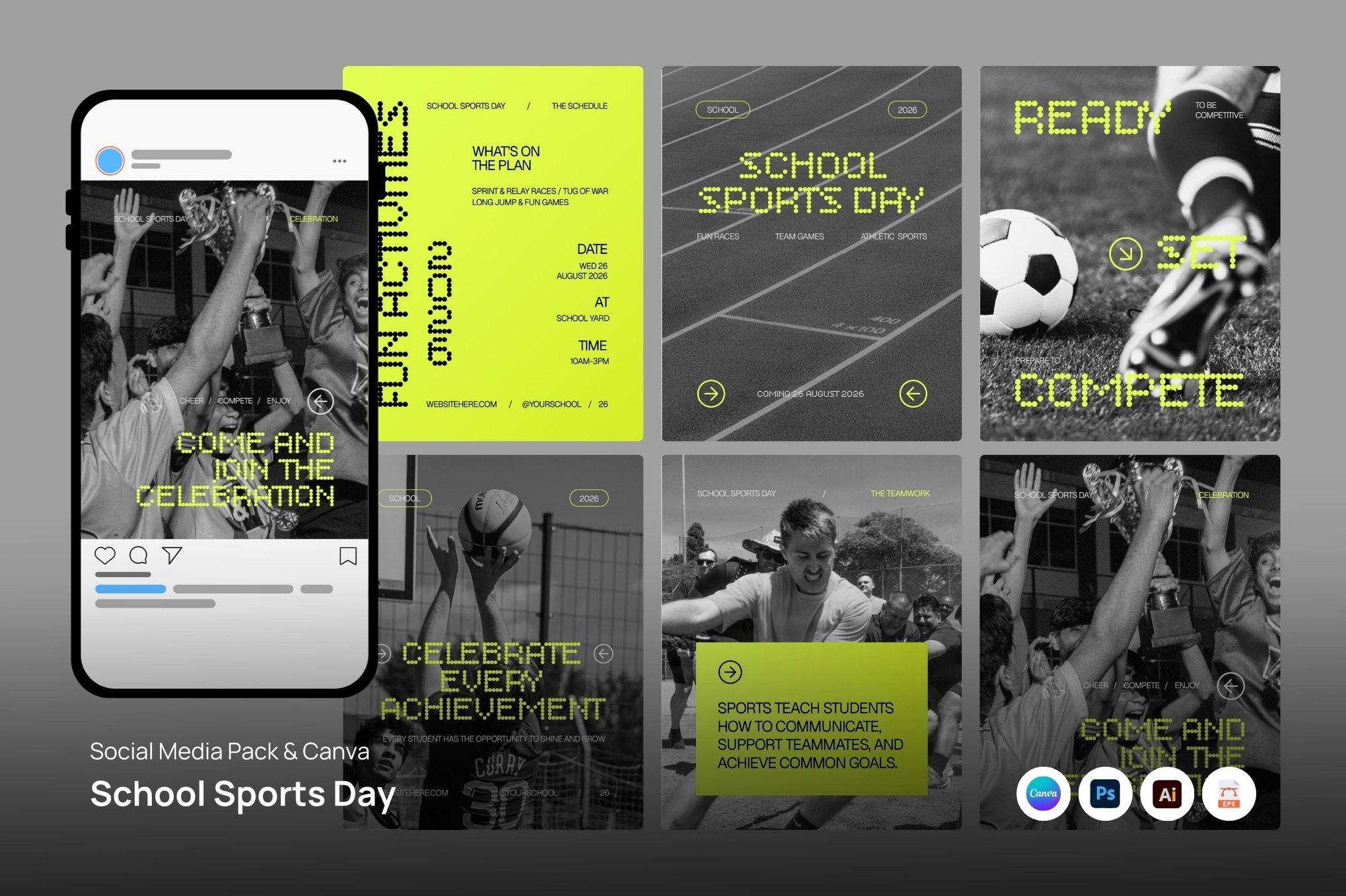 学校教育体育品牌营销推广电商海报设计ai模版 School Sports Day Social Media Post特色图 学校教育体育品牌营销推广电商海报设计ai模版 School Sports Day Social Media Post