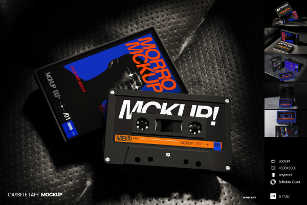 6款音乐专辑封面磁带卡带包装盒设计ps贴图效果Mockup样机模板素材 Cassette Tape Mockup