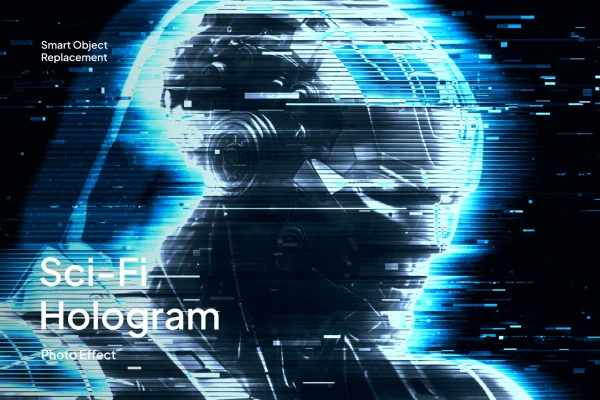未来科幻赛博朋克像素故障毛刺失真图片效果ps特效滤镜样机 Sci-Fi Hologram Photo Effect特色图 未来科幻赛博朋克像素故障毛刺失真图片效果ps特效滤镜样机 Sci-Fi Hologram Photo Effect