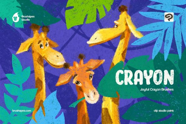 逼真卡通儿童手绘插画蜡笔粉CSP笔刷画笔设计素材 Joyful Crayon Clip Studio Brushes