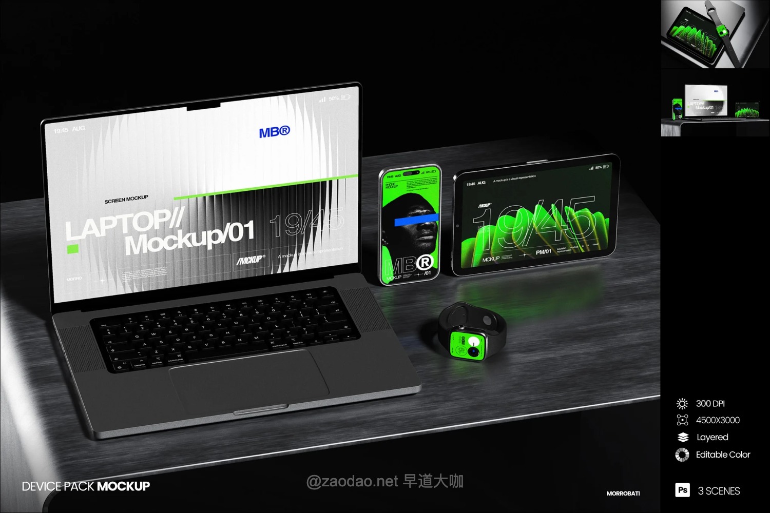 6款工业风UI作品集设计苹果MacBook笔记本电脑iPhone手机iPad平板iWatch手表贴图psd样机 Device Pack Mockup插图5 6款工业风UI作品集设计苹果MacBook笔记本电脑iPhone手机iPad平板iWatch手表贴图psd样机 Device Pack Mockup插图5