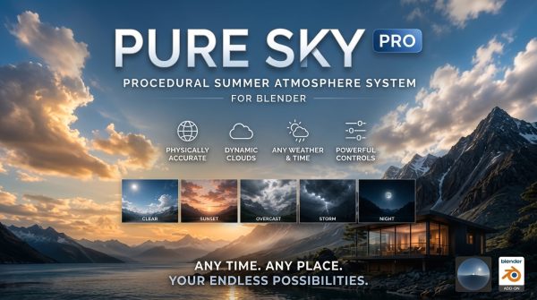 Blender插件 程序化大气天空体积云层生成工具 Pure-Sky Pro v7.0.39 for Blender特色图 Blender插件 程序化大气天空体积云层生成工具 Pure-Sky Pro v7.0.39 for Blender