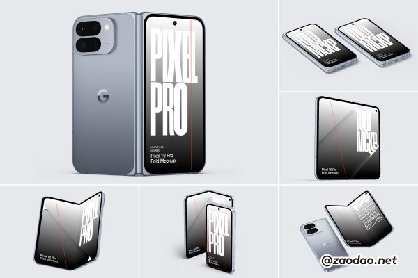 16款App应用UI界面设计谷歌折叠屏智能手机Pixel展示效果图ps样机 Pixel 10 Pro Fold Mockups by lstore.graphics