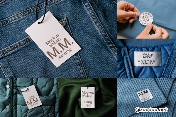 8款纺织品服装品牌吊牌标签价格签贴纸设计贴图展示效果图psd样机模板 Mockup.Maison – Garment Collection P2