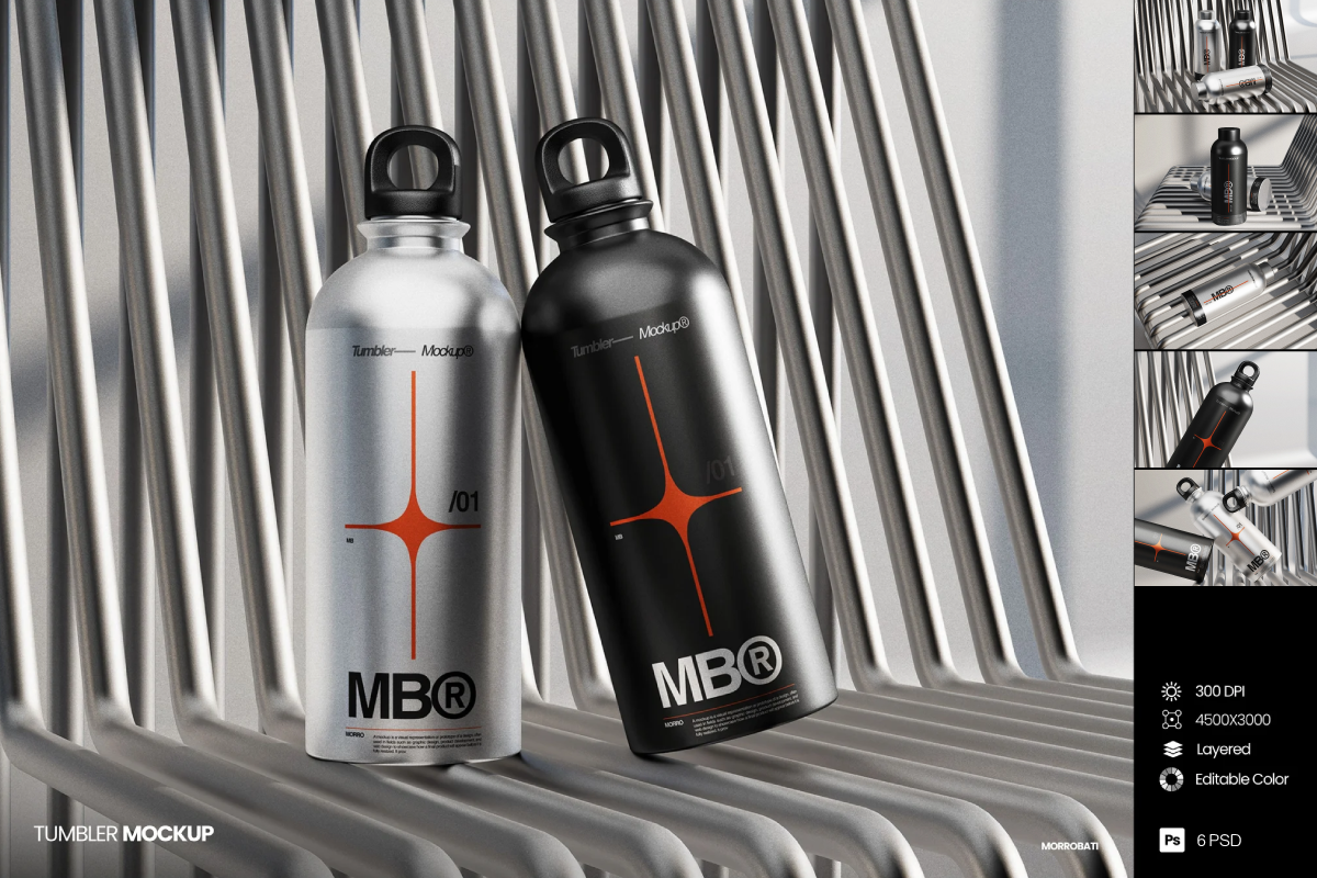 6款工业风便携金属保温水杯水瓶水壶设计展示ps贴图样机模板 Tumbler Mockup特色图 6款工业风便携金属保温水杯水瓶水壶设计展示ps贴图样机模板 Tumbler Mockup