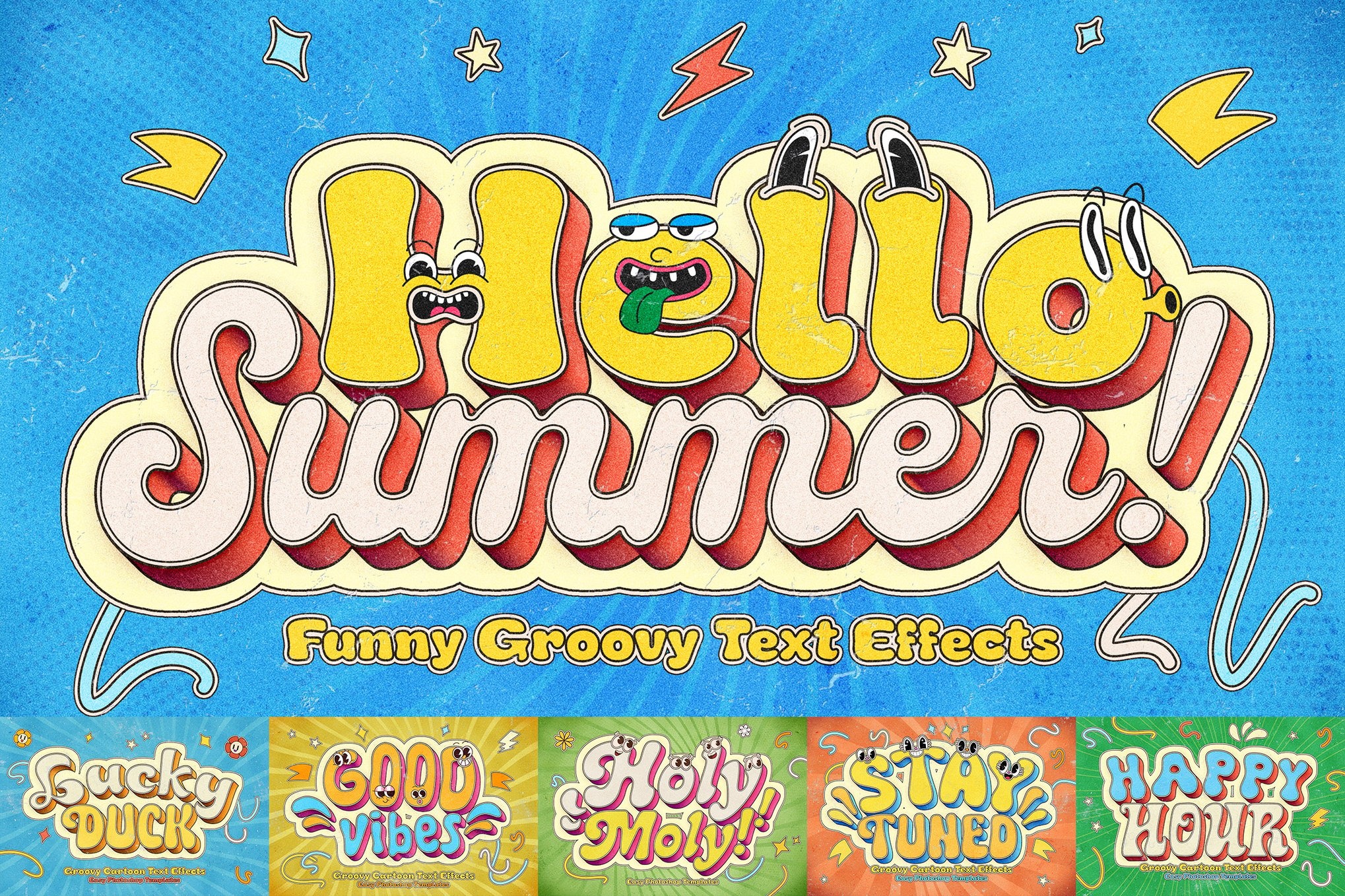 复古嬉皮风卡通立体文字设计ps文本样机 Groovy Cartoon Text Effects特色图 复古嬉皮风卡通立体文字设计ps文本样机 Groovy Cartoon Text Effects