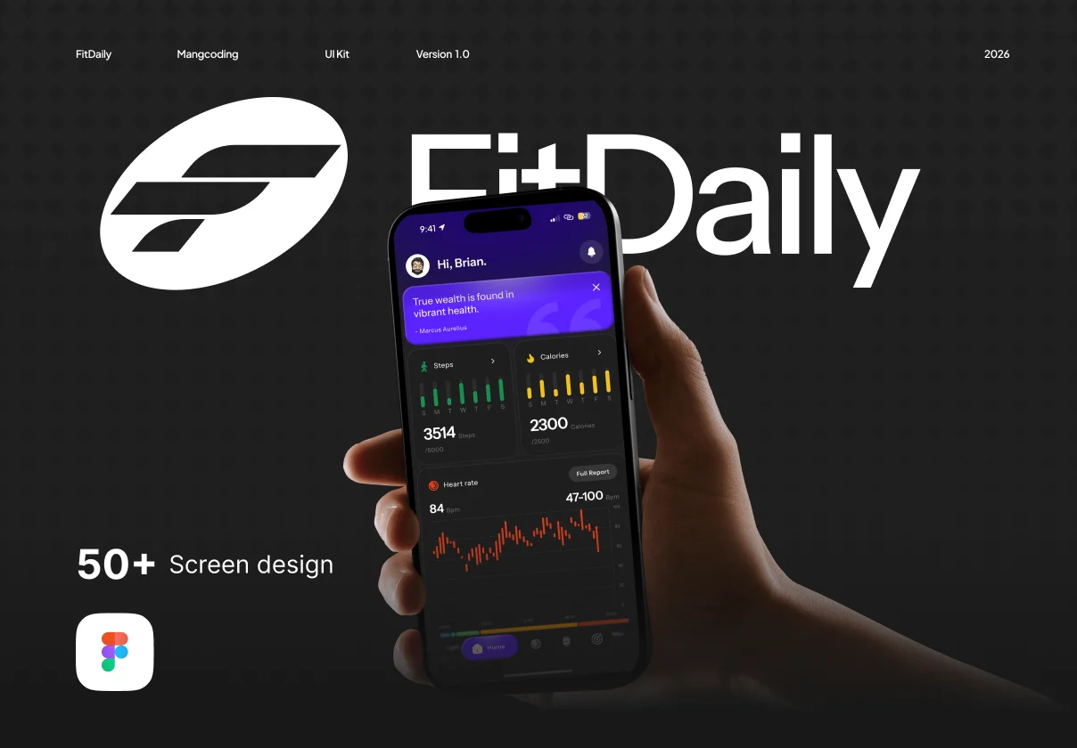 50+屏健身健康数据统计跟踪仪表盘app应用ui界面设计figma模板 FitDaily – Health Monitoring app特色图 50+屏健身健康数据统计跟踪仪表盘app应用ui界面设计figma模板 FitDaily – Health Monitoring app