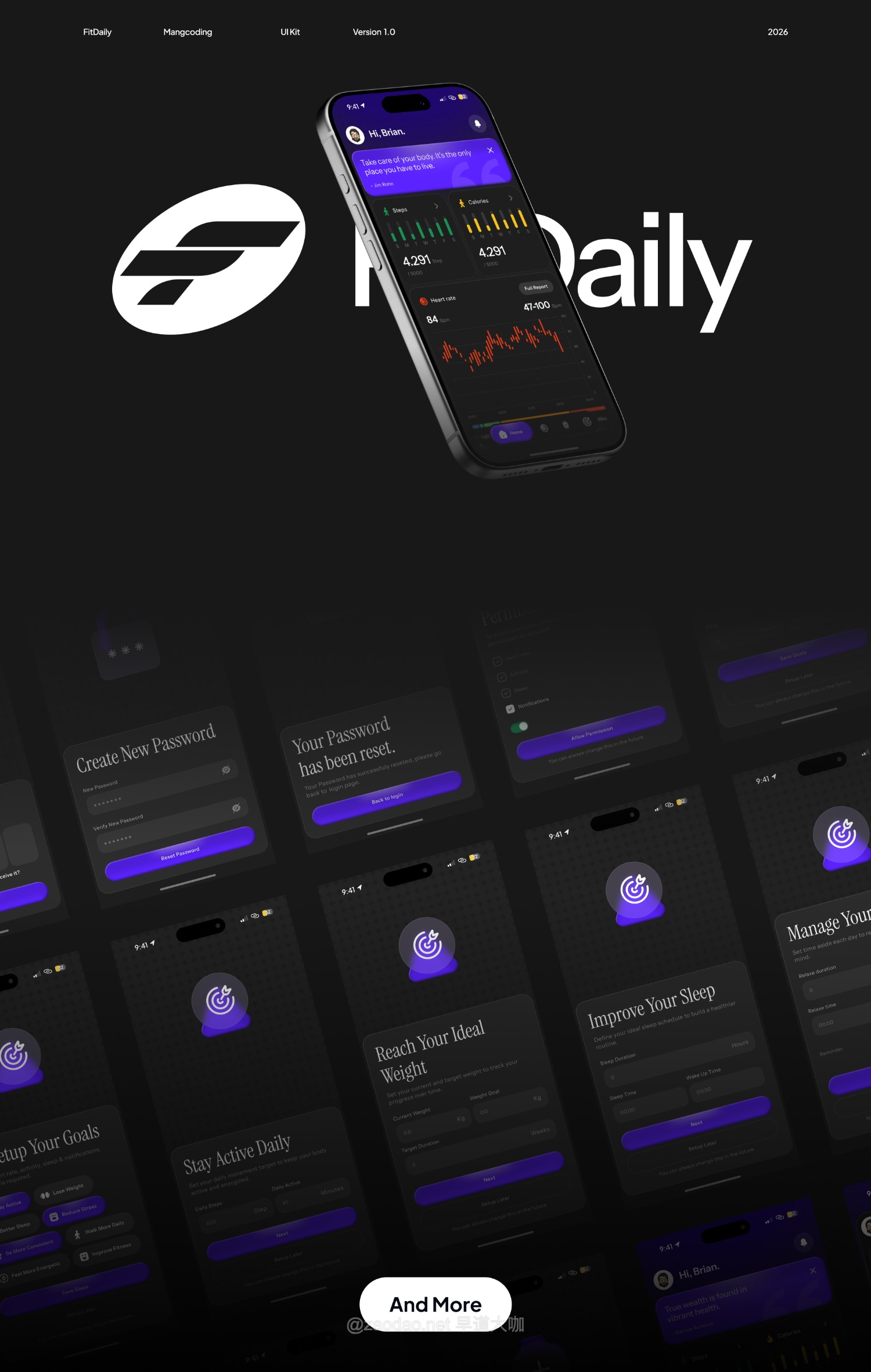 50+屏健身健康数据统计跟踪仪表盘app应用ui界面设计figma模板 FitDaily – Health Monitoring app插图8 50+屏健身健康数据统计跟踪仪表盘app应用ui界面设计figma模板 FitDaily – Health Monitoring app插图8