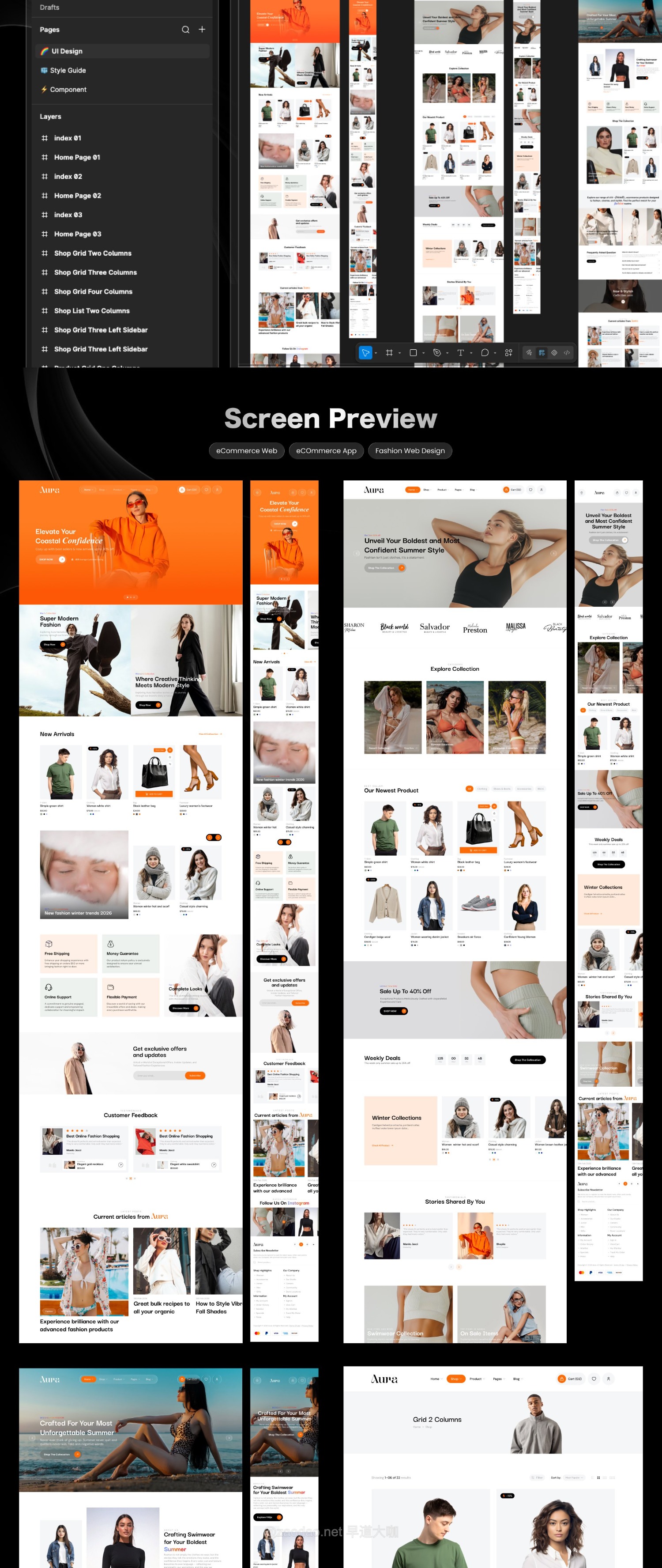 35+屏高级服装电子产品潮牌电子商务网站ui界面设计figma模板套件 Aura – eCommerce Web UI Kit插图8 35+屏高级服装电子产品潮牌电子商务网站ui界面设计figma模板套件 Aura – eCommerce Web UI Kit插图8