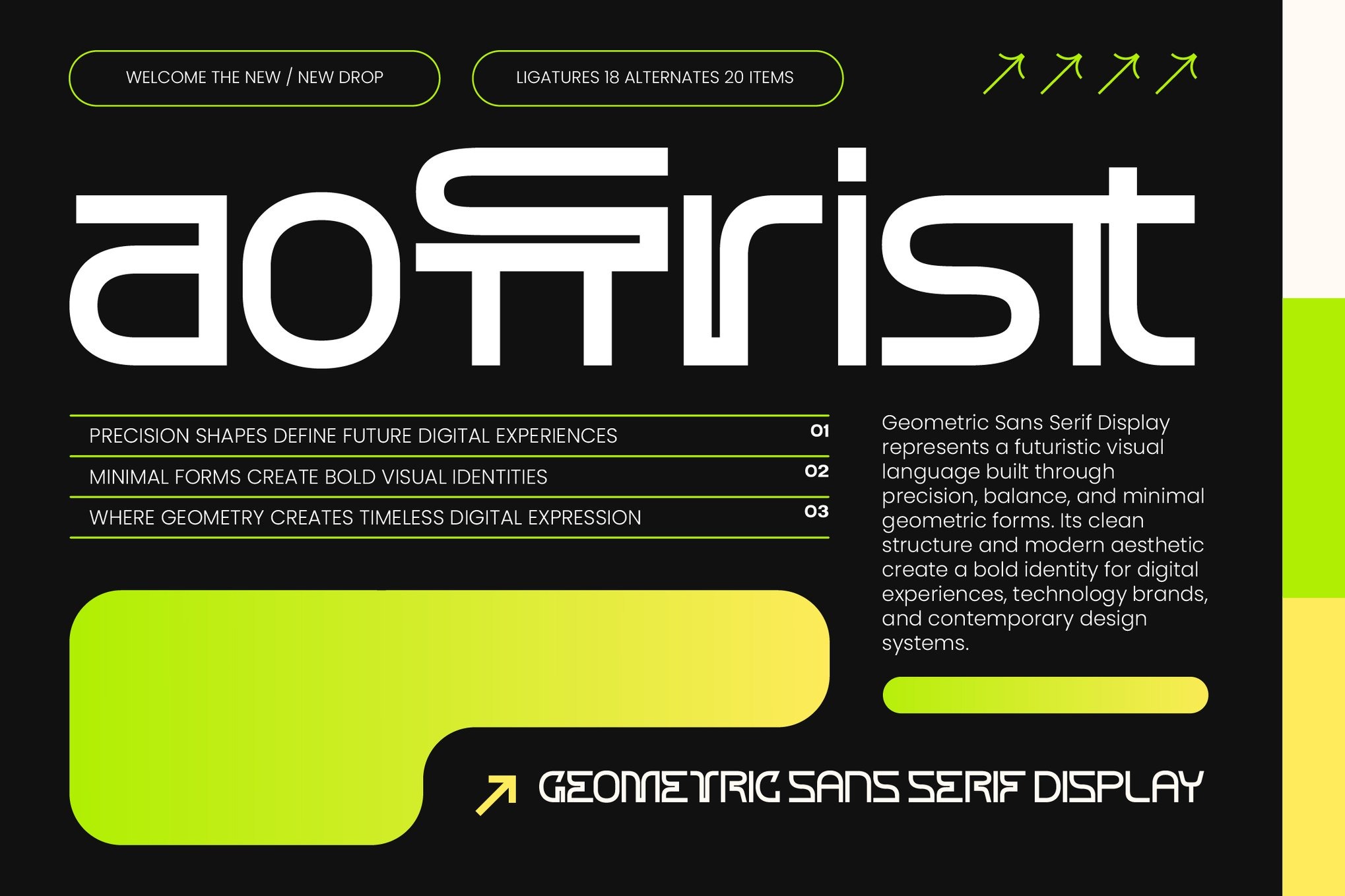 现代极简几何状品牌海报徽标设计无衬线英文字体安装包 Aoffrist – Geometric Sans Serif Display特色图 现代极简几何状品牌海报徽标设计无衬线英文字体安装包 Aoffrist – Geometric Sans Serif Display