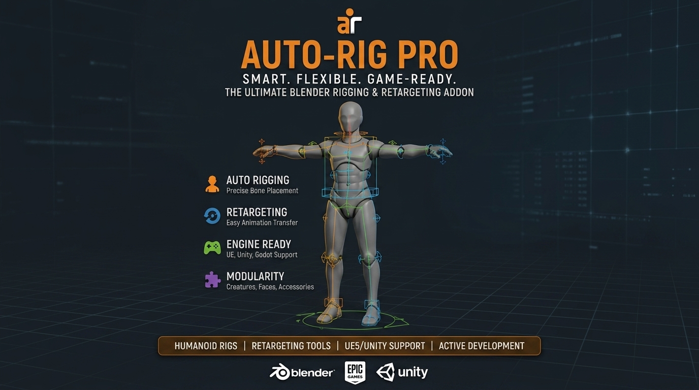 Blender自动化角色骨骼绑定动画插件 Auto-Rig Pro (Full) v3.78.28 + AI v1.20 (Win/Mac/Lnx)特色图 Blender自动化角色骨骼绑定动画插件 Auto-Rig Pro (Full) v3.78.28 + AI v1.20 (Win/Mac/Lnx)